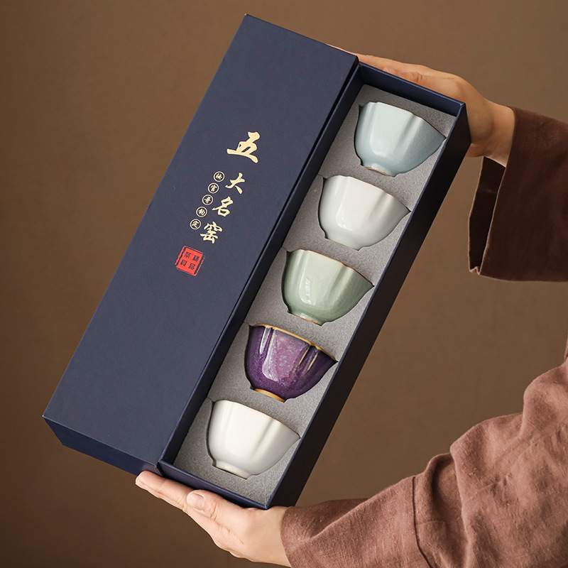 Celadon Ceramic Cup - Lima Kiln Terkenal 5 Cangkir Set