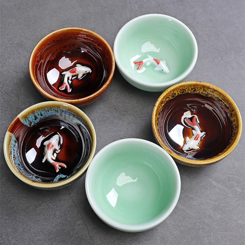 Celadon Ceramic Cup - Celadon Set cangkir teh ikan lucu,