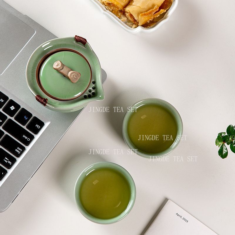 Set Teh Perjalanan Celadon Cra - Celadon Ceramic Cup ulasan dan harga
