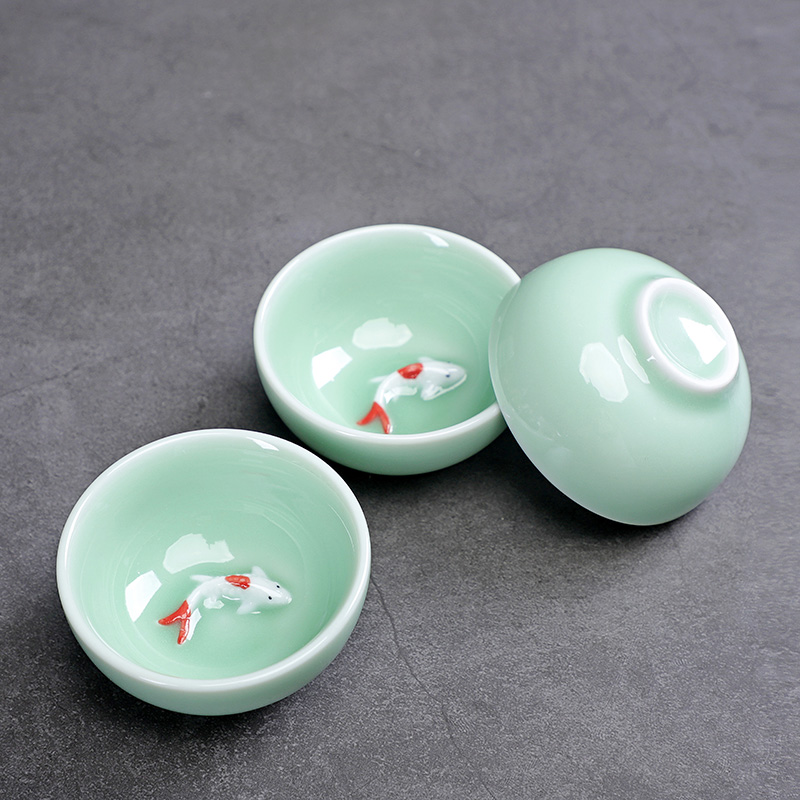 Celadon Set cangkir teh ikan l - Celadon Ceramic Cup ulasan dan harga